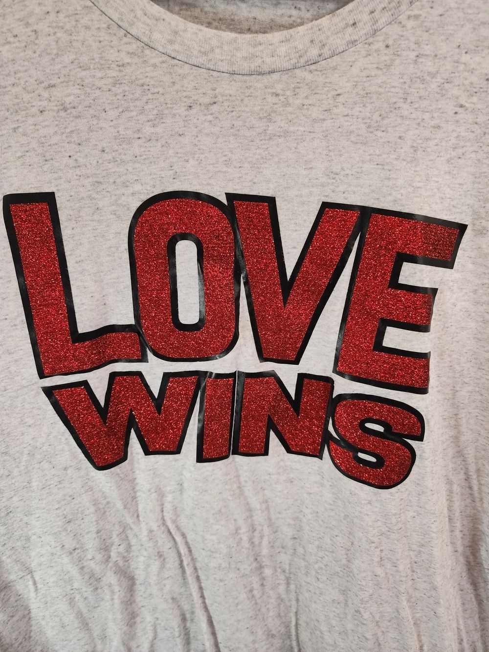 Love Wins Short Sleeve Tee - Red Glitter on Light Gray